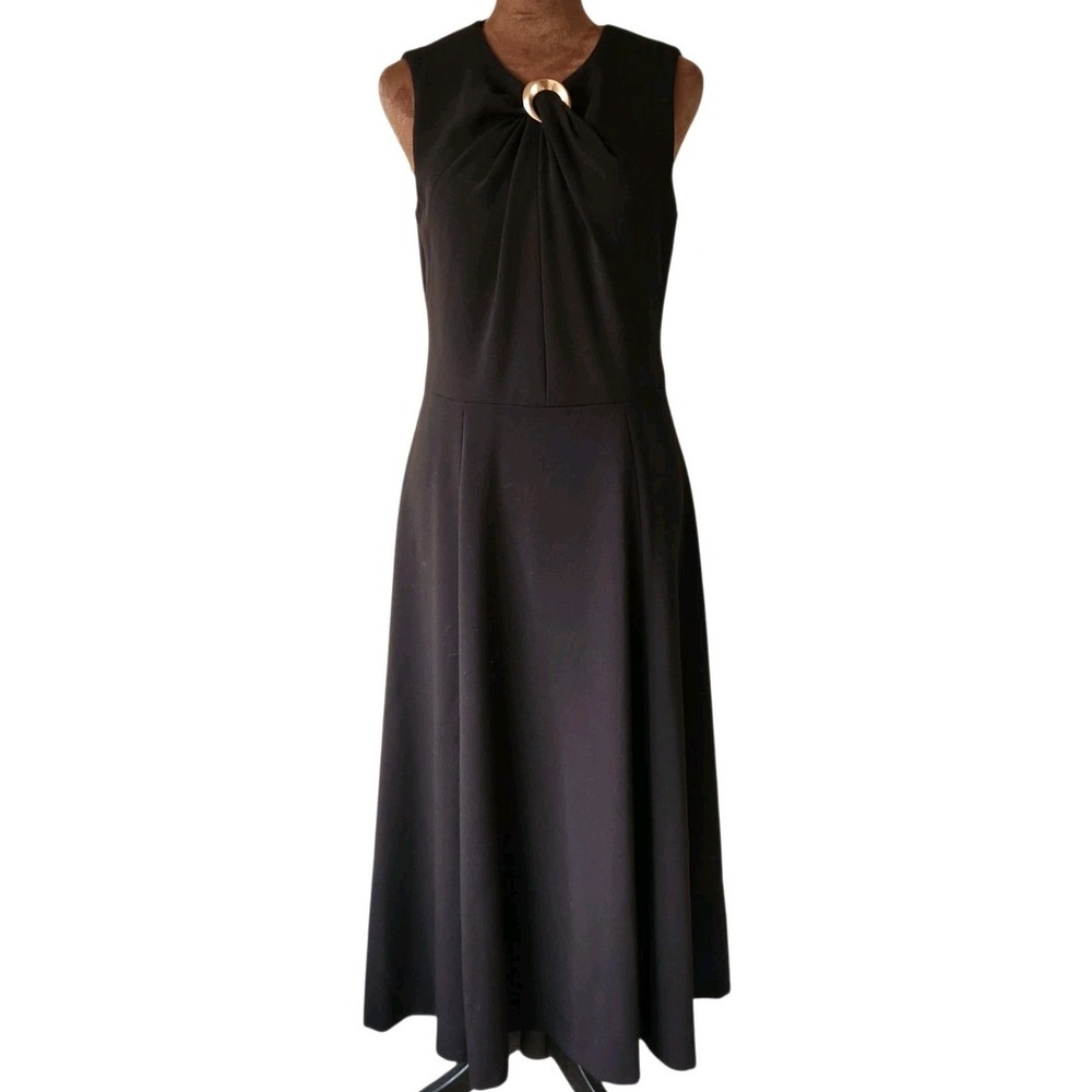 NWT Donna Karan Black Midi Dress Knotted Accent A-line Classic Size 4 $149
